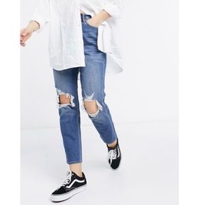 Hollister High Rise Distressed Dark Wash Mom Jean